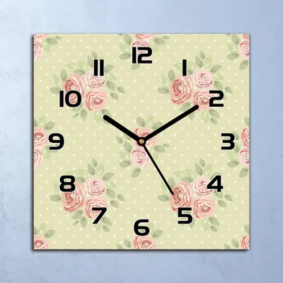 Produktbild von Wanduhr Echt-Glas-Küchenuhr Grün Rosen rosa Quarz Lautlos 30x30 Deko Bilder
