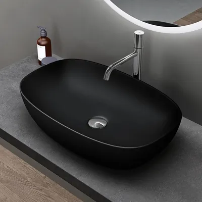 Immagine prodotto di doporro Lavabo da Appoggio in Vetroceramica Nero Opaco 60 cm, Lavandino Bagno Brüssel104