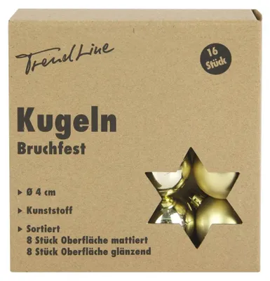 Produktbild von TrendLine Weihnachtskugeln bruchfest, langlebig Ø 4 cm gold 16 Stück
