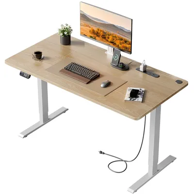 Image de Bureau réglable en hauteur électrique - Bureau assis-debout de 100 cm - Prises électriques et ports USB intégrés - Panneau deavec mémoire - Gestion des câbles - Couleur : kaki foncé
