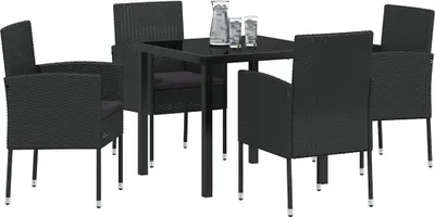 Obrázek produktu pro Zahradní jídelní souprava s polštářem 5 pcs Černá polyratan