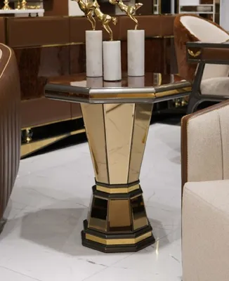 Produktbild von Casa Padrino Luxus Beistelltisch Braun / Grau / Gold - Verspiegelter 8 eckiger Massivholz Tisch - Wohnzimmer Möbel - Wohnzimmer Einrichtung - Luxus Möbel - Luxus Einrichtung - Luxus Qualität