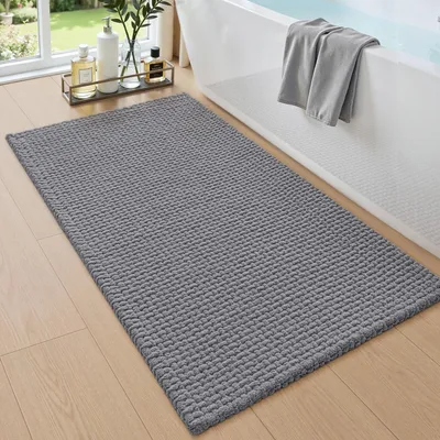 Produktbild von Badezimmerteppich Chenille 60 x 90 cm Grau weich saugfähig rutschfest waschbar