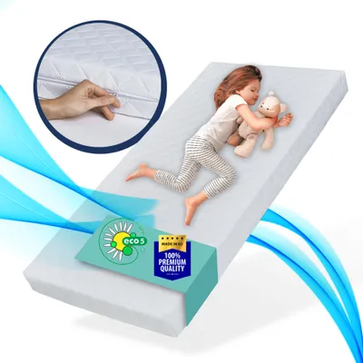 Image de Matelas pour enfants SMART, matelas pour bébés 80x160 cm avec housse amovible, lavable à 60°C pour lit d'enfant, 180x60 cm, 8cm d'épaisseur,  eco5