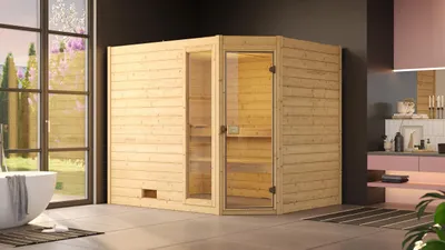 Produktbild von weka Massivholz-Sauna VALIDA Gr. 4 Sparset 9,0 kW K inkl. integrierter Steuerung, Glastür und Fenster x B x T x H x 239 x 189 x 204