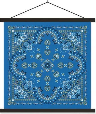 Produktbild von MuchoWow® Textilposter Mandala - Muster - Blau 90x90 cm mit schwarzem Rahmen - Magnetisches