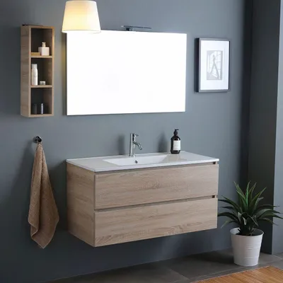 Immagine prodotto di Mobile per bagno sospeso 100cm 2 cassetti sottolavabo rovere | Berlin