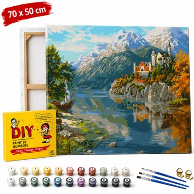 Obrázok produktu pre Obraz na maľovanie podľa čísel s rámom „Hrad v horách“, 70 x 50 cm