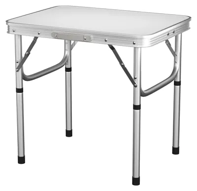 Zdjęcie produktu dla Składany stolik kempingowy - składany stolik piknikowy - regulowana wysokość 26–56 cm - wykonany z aluminium - wymiary 60 x 45 cm - idealny na kemping, balkon i ogród - kolor biały