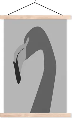Produktbild von MuchoWow® Textilposter Flamingo - Schwarz - Weiß 120x180 cm mit holzfarbenen Rahmen - Textil-Plakat