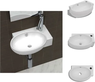 Immagine prodotto di vidaXL Lavabo con foro per rubinetto e foro per troppopieno in Vetroceramica bianca - Lavabo per bagno