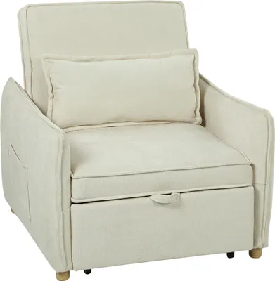 Produktbild von Schlafsessel 3 in 1 Umwandelbarer Sessel mit Bettfunktion, Lendenkissen, für Wohnzimmer Creme