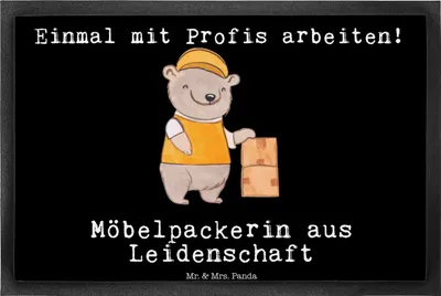 Produktbild von Mr. & Mrs. Panda Fussmatte Möbelpackerin Leidenschaft 40 x 60 cm - Schwarz - Geschenk, Umzugsfirma, Türmatte, Bodenvorleger, Spruch, Lustig, Umzugsservice, Witzig