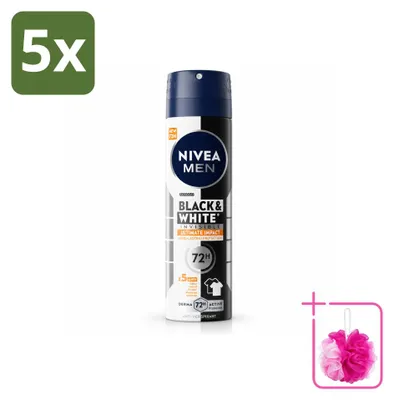 Imagen del producto de 5 unidades de desodorante en spray NIVEA MEN Black & White Ultimate Impact, 150 ml - Paquete ahorro
