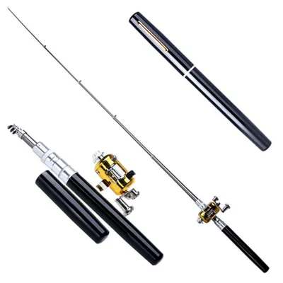 Produktbild von Combo Teleskop Mini Pocket Fish Pen Aluminium tragbare Angelrute Pole Reel-Schwarz