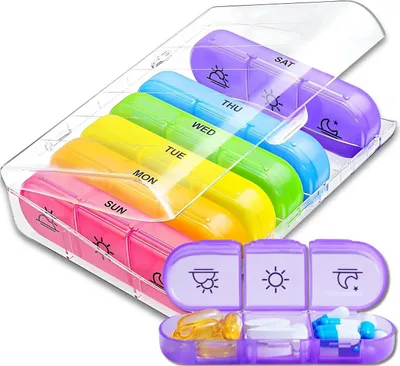 Immagine prodotto di EDIBAZZAR | Scatola porta farmaci colorata per 7 giorni, 3 volte al giorno, contenitore, scatola