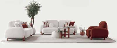 Produktbild von Elegantes weißes 3-Sitzer-Sofa und Sessel in modernem, trendigem Design