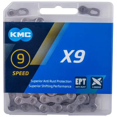 Immagine prodotto di Catena da bicicletta KMC X9 EPT 9 velocità 1/2" x 11/128" 114 maglie fino a 27 maglie argento