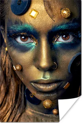 Produktbild von MuchoWow® Poster Frau - Gold - Blau 80x120 cm - Papierdruck