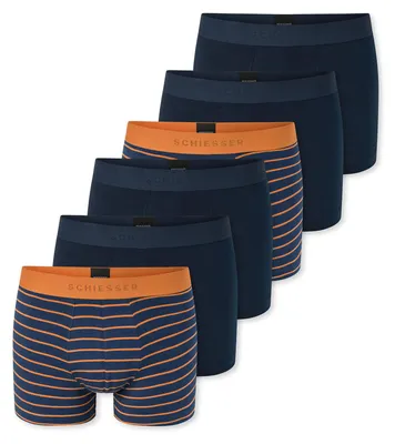 Produktbild von Schiesser Herren Trunk 955 6-Pack dunkelblau,blau-orangegestreift - Größe 9