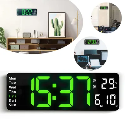 Produktbild von Digitale Wanduhr, Digitaluhr Wanduhr Wecker mit Fernbedienung, Dual Alarm, Datum, Temperatur, für Zuhause, Büro, Werkstatt, Turnhalle Uhr
