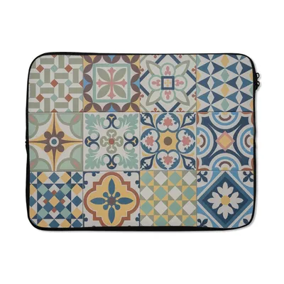 Produktbild von MuchoWow® Laptop Hülle 17 Zoll Laptoptasche Vintage - Blumen - Design - Figuren - Zipper - Schutzabdeckung