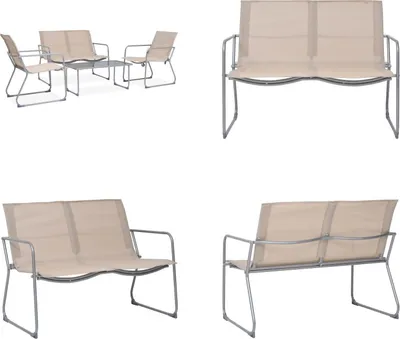 Produktbild von vidaXL 4 tlg. Garten Lounge Set Stoff und Stahl Creme - Gartenset - Gartensets - Gartenbank - Gartenbänke
