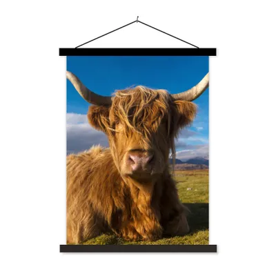 Produktbild von MuchoWow® Textilposter Schottische Highlander - Tiere - Gras 60x80 cm mit schwarzem Rahmen - Plakathalter