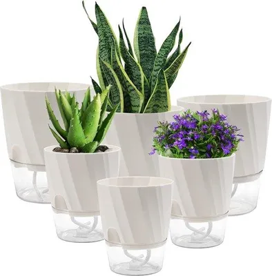 Produktbild von Famanu Kräutergarten Set 6 Pflanzgefäße mit Untersetzern - 15/12 cm