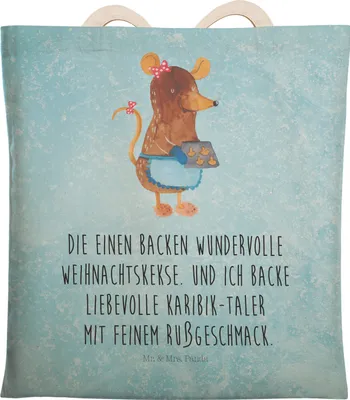 Produktbild von Mr. & Mrs. Panda Tote Bag Maus Kekse - Eisblau - Geschenk, Backen, Tasche, Beutel, taschen shopper, Winter, Weihnachten, Plätzchen, Einkaufstasche, Weihnachtskekse
