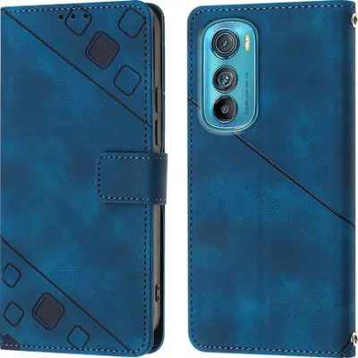 Produktbild von Hülle für Motorola Edge 30 Prägung Flip Leder Brieftasche Schutzhülle mit Ständer Blau