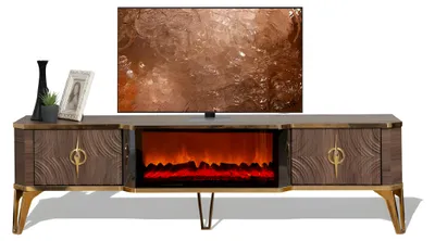 Productafbeelding van Functionele TV-kast met een imitatie van een open haard en opbergruimte, in bruin
