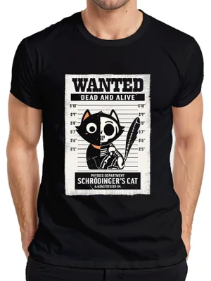Produktbild von Wanted Dead Alive Schrödingers Katze lustige Physik Geschenkidee Herren T-Shirt, Schwarz, M