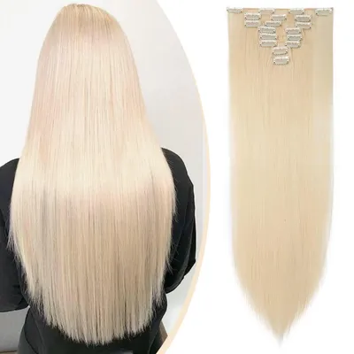 Produktbild von Clip In Extensions Haarverlängerung Glatt 8 Teiliges Set 18 Clips 66cm Blassblond