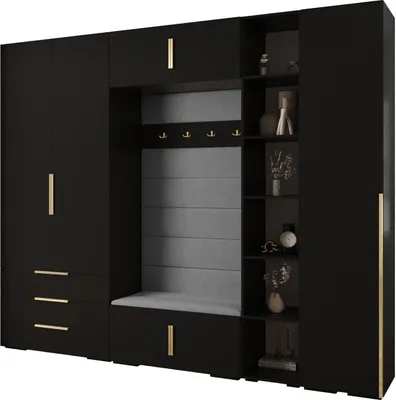 Produktbild von MEBLE KRYSPOL Inova 1 Möbelset Garderobe, 236,7x290x47cm - Schwarz, Manila 16, Gold