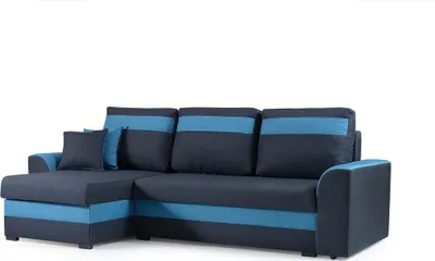 Produktbild von Ecksofa mit Schlaffunktion und Bettkasten | Couch für Wohnzimmer, Schlafsofa Sofagarnitur Sofa Eckcouch L-Form Wohnlandschaft mit Bettfunktion 243 x 137 x 89 cm Zeno Ottomane Links (Blau)