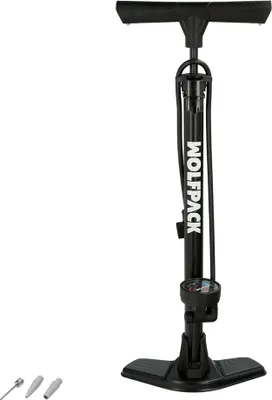 Image de Pompe de gonflage avec manomètre 8 bars. Valves SCHRADER et PRESTA avec adaptateurs. Base en acier.