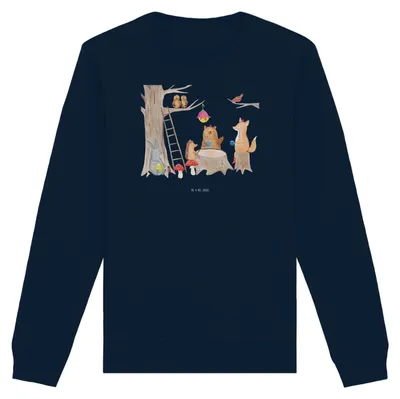 Produktbild von Mr. & Mrs. Panda Bio Baumwoll Pullover Waldtiere Picknick Größe L - French Navy - Geschenk, Wald, Maus, Hase, Fuchs, Lustige Sprüche, Sweatshirt, Pulli, Nachhaltiger