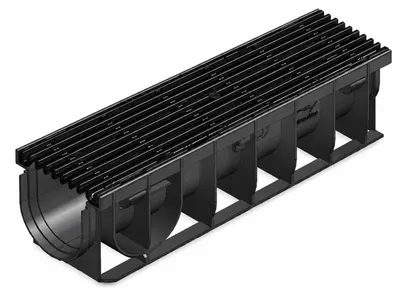Produktbild von HAURATON RECYFIX PRO 100 Rinne Kl C Typ 0105 500x160x150mm Guss-Längsstabrost SW 9mm KTL-beschichtet, arretiert