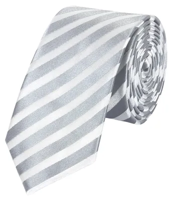 Produktbild von Fabio Farini - 1 Stück Herren Krawatten Grau - klassische Männer Schlipse in 6cm Breite Schmal (6cm), Silber Weiß - Grau/Weiß