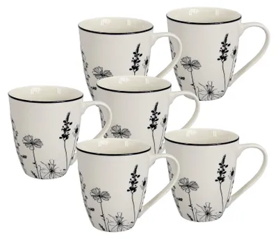 Image de Ensemble de 6 tasses en porcelaine, collection Linea Garden, 250 ml, décor noir, marque inspire