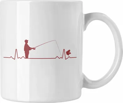 Produktbild von Trendation - Angler Tasse Geschenk Männer Grafik Herzschlag Lustig für Fischer Geschenkidee Angeln Fischen (Weiß)