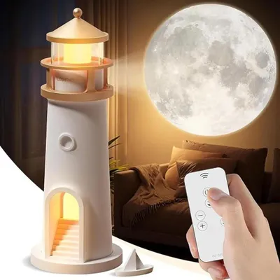 Produktbild von Lighthouse Dekoration Nachttischlampe, LED Moonlight -Projektorlampe mit Fernbedienung, Sternennachtlichter, Lighthouse Geschenk, Meeresdekoration
