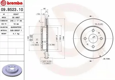 Produktbild von 2x BREMBO Bremsscheibe 09.B523.10 für TOYOTA bB II (QNC2_) für SUBARU JUSTY IV