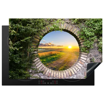 Produktbild von KitchenYeah© Herdabdeckplatte Landleben - Ausblick - Sonne , 81x52cm, Küche Deko, Glaskeramikkochfeld Herdabdeckung, Abdeckplatte fùr Kochfeld