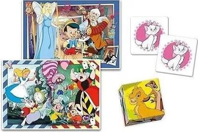 Zdjęcie produktu dla Gra Edukacyjna Disney Clementoni Edukit 4w1, 2 Puzzle, Memo, Gra 6 Kostek, Od 4 Lat