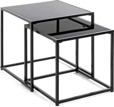 Produktbild von HAKU Beistelltisch Couchtisch 2er Set schwarz - Metall, Sicherheitsglas 5 mm, B/H/T: 35/40x35/40x35/40 cm