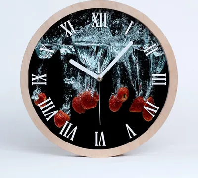 Produktbild von Holzuhr 30fi cm wanduhr - weiße Spitzen - Erdbeeren unter Wasser