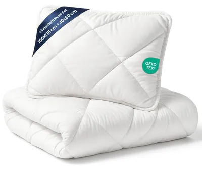 Produktbild von Kinderbettdecke und Kissen Set 100x135 cm Mikrofaser Kinderdecke Weiß glatt