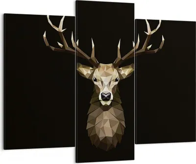 Produktbild von Bild auf Leinwand - Leinwandbild - 3 Teile - Geometrisch Hirsch Modern - 130x100cm - Wand Bild - Wanddeko - Wandbilder - Leinwanddruck - Bilder - Wanddekoration - Leinwand bilder - CB130x100-4215